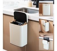 iAnomla Poubelle Suspendue en Acier Inoxydable avec Couvercle 8 L, Composteur pour Cuisine, Camping, Camping Car, Poubelle Murale, Corbeille Cosmétique Murale pour Salle de Bain (Blanc)