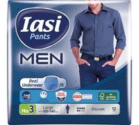 IASI Pants MEN, 12 Culottes Incontinence Homme, Protection Très Absorbante pour Fuites Urinaires Modérées à Fortes, Taille L, 12 unités