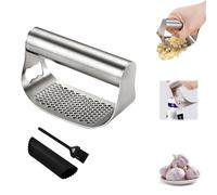 IAZHENJane Broyeur Manuel à l'ail à Bascule Garlic Presse Garlic Press Rocker Crusher Presse ail à Acier INOX Presse ail bascule avec brosse de nettoyage pratique et éplucheur d'ail en sili (1)
