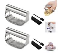 IAZHENJane Broyeur Manuel à l'ail à Bascule Garlic Presse Garlic Press Rocker Crusher Presse ail à Acier INOX Presse ail bascule avec brosse de nettoyage pratique et éplucheur d'ail en sili (2)
