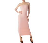 iB-iP Femme Semi-Transparente sans Manches Extensible Moulante Longue Bustier Robe, Taille: 38, Rose Clair