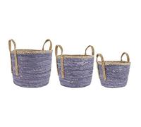 Ib Laursen Lot de 3 paniers lilas avec bord naturel et poignées