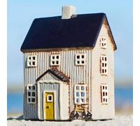 IB Laursen Maison lumineuse VISBY beige avec vélo devant la porte, 18 cm, en céramique