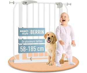IB STYLE Barrière de Sécurité Berrin 58-185 - Barrière d'escalier, sans Perçage, Double Verrouillage, Installation Facile, pour Enfants 6 a 24 Mois, Blanc Gris, 165-175 cm