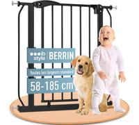 ib style Barrière de Sécurité Berrin 58-185 - Barrière d'escalier, sans Perçage, Installation Facile, pour Enfants 6 a 24 Mois, 105-115 cm, Noir