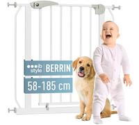 ib style Barrière de Sécurité Berrin 58-185 - Barrière d'escalier, sans Perçage, Portes et Escaliers, avec Extension, pour Enfants 6 a 24 Mois, Blanc Gris, 113-121 cm