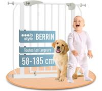 IB STYLE Barrière de Sécurité Berrin - Barrière d'escalier, sans Perçage, Double Verrouillage, Extensible, pour Enfants 6 a 24 Mois, Blanc Gris, 78-86 cm