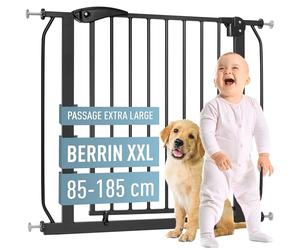 ib style Barrière de Sécurité Berrin XXL 85-185 - Passage Extra-Large, Installation Facile sans Perçage, Barrière d’Escalier, pour Enfants 6 a 24 Mois, 130-140 cm, Noir
