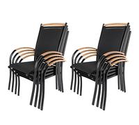 IB-Style - Chaise empilables Diplomat | 2 Couleurs | 3 Combinaisons | Aluminium Noir/Textile Noir | 8 pièces Salon de Jardin Meuble