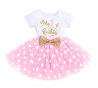 IBAKOM Bébé Fille Ma 1ère / 2ème Robe Anniversaire Nouveau-né Princesse À Pois Jupe Tutu Costume Fête Accessoire Photographie avec Paillette Bowknot Rose 3 1 Ans