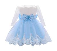 IBAKOM Bébé Fille Nouveau-né Transparentes Manche Longue Haut Robe de Princesse Fête d'anniversaire Naissance Bal Cérémonie Tulle Robes Bleu Ciel 6-12 Mois