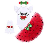 IBAKOM Bébé Fille Pastèque Tenue Mon 1er / 2e Anniversaire Robe Premier Tout-petit Body Manches courtes Jupe tutu Jambières Bandeau Ensemble Vêtements 4 pièces photoshoot I'M one 12 mois