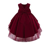 IBAKOM Bébé Filles Petits Enfants élégant sans Manches col en V Bowknot Satin Formelle fête Mariage Demoiselle d'honneur Communion baptême Princesse Robe de Bal Bordeaux 3-4 Ans