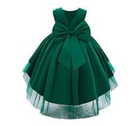 IBAKOM Bébé Filles Petits Enfants élégant sans Manches col en V Bowknot Satin Formelle fête Mariage Demoiselle d'honneur Communion baptême Princesse Robe de Bal Vert foncé 4-5 Ans
