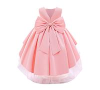 IBAKOM Bébé Filles Petits Enfants élégant sans Manches col en V Bowknot Satin Formelle fête Mariage Demoiselle d'honneur Communion baptême Princesse Robe de Bal Rose Clair 5-6 Ans