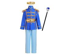 IBAKOM Déguisement Prince Charmant Enfant Garçons Costume Cosplay Conte Fée Carnaval Halloween Anniversaire Tenue médiévale Haut Pantalon Ensemble Bleu clair 10-12 ans