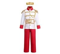 IBAKOM Déguisement Prince Charmant Enfant Garçons Costume Cosplay Conte Fée Carnaval Halloween Anniversaire Tenue médiévale Haut Pantalon Ensemble Rouge - avec couronne 10-12 ans