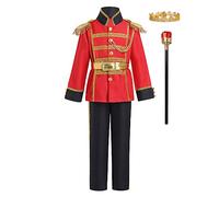 IBAKOM Déguisement Prince Charmant Enfant Garçons Costume Cosplay Conte Fée Carnaval Halloween Anniversaire Tenue médiévale Haut Pantalon Ensemble Rouge+Noir 5-7 ans