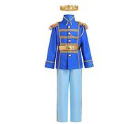 IBAKOM Déguisement Prince Charmant Enfant Garçons Costume Cosplay Conte Fée Carnaval Halloween Anniversaire Tenue médiévale Haut Pantalon Ensemble Bleu ciel 10-12 ans