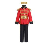 IBAKOM Déguisement Prince Charmant Enfant Garçons Costume Cosplay Conte Fée Carnaval Halloween Anniversaire Tenue médiévale Haut Pantalon Ensemble Rouge foncé 5-7 ans