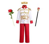 IBAKOM Déguisement Prince Charmant Enfant Garçons Costume Cosplay Conte Fée Carnaval Halloween Anniversaire Tenue médiévale Haut Pantalon Ensemble Rouge - rose 5-7 ans