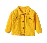 IBAKOM Enfant Baby Petit Garçon Manteau Jean Capuche Veste en Jean Blouson/Col à revers Manche longue Bleu Denim Haut VêTements Printemps Automne Outwear Jaune 2-3 ans