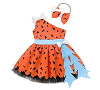 IBAKOM Enfant Bébés Garçons Filles Costume Homme Cavernes Cailloux Grotte préhistorique âge Pierre Halloween Carnaval Habillage Anniversaire Shorts/Robe Tenues de séance Photo Fille - Orange 2-3 Ans