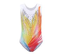 IBAKOM Enfant Filles Gymnastique Ballet Justaucorps Sans manches Danse Body scintillant une pièce Danse justaucorps Vêtements de danse Arc-en-ciel-jaune 7-8 ans