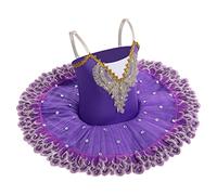 IBAKOM Enfant Filles Robe Ballet Danse lac des cygnes Dentelle Perl?e Camisole Justaucorps Tutu Patinage Artistique Danse Ballerine Tenue Violet 5-6 ans