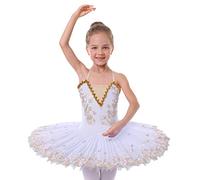 IBAKOM Enfant Filles Robe Ballet Danse lac des cygnes Dentelle Perl?e Camisole Justaucorps Tutu Patinage Artistique Danse Ballerine Tenue Blanc - Floral 4-5 Ans