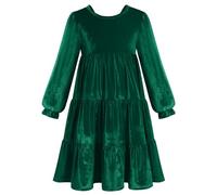 IBAKOM Enfants Filles Automne Robe en Velours Manches Longues Manches ? Bulles Col Rond Bow Robe D?corative Volants Robe de Soir?e Ensemble d'hiver Vert 11-12Y