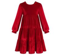 IBAKOM Enfants Filles Automne Robe en Velours Manches Longues Manches ? Bulles Col Rond Bow Robe D?corative Volants Robe de Soir?e Ensemble d'hiver Rouge 5-6Y