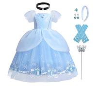 IBAKOM Enfants Filles Déguisements Sofia Cendrillon Robe Princesse Costume Conte Fée Carnaval Cosplay Fête Anniversaire Noël Halloween Cadeau Ensemble accessoires Bleu-06 2-3 Ans