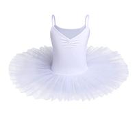 IBAKOM Enfants Filles Robe Ballet lac des cygnes Costume Danse Tutu col en V Camisole Justaucorps sans Manches Ballerine Gymnastique Tenue Vêtements de Danse Blanc 4-5 Ans