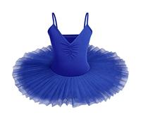 IBAKOM Enfants Filles Robe Ballet lac des cygnes Costume Danse Tutu col en V Camisole Justaucorps sans Manches Ballerine Gymnastique Tenue V?Tements de Danse Bleu Royal 7-8 Ans