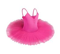 IBAKOM Enfants Filles Robe Ballet lac des cygnes Costume Danse Tutu col en V Camisole Justaucorps sans Manches Ballerine Gymnastique Tenue Vêtements de Danse Rose Vif 11-12 Ans