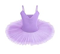 IBAKOM Enfants Filles Robe Ballet lac des cygnes Costume Danse Tutu col en V Camisole Justaucorps sans Manches Ballerine Gymnastique Tenue Vêtements de Danse Violet Clair 9-10 Ans