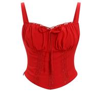 IBAKOM Femmes Corset Sexy Dentelle Buste Gilet Tops Moulage Body Vintage Spaghetti Avec Corset Out Party Tops Rouge XL