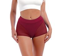 IBAKOM Femmes Rave Danse Shorts Yoga Workout Pantalons de Danse Activewear Musique Festival Tenues Short de Pole Dance Date Rouge XXL