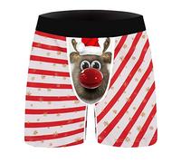 IBAKOM Hommes drôles Impression 3D Boxeurs Noël Slips Moche noël Motif Vacances Nouveauté Shorts Caleçons sous-vêtements bâillon Cadeau Rouge cerf M