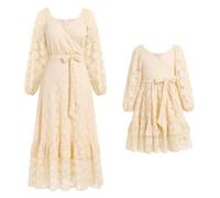 IBAKOM Robe assortie pour maman et moi - Manches longues - Robe décontractée bohème - Robe de plage - Automne - Hiver - Pour femme et fille - Tenue assortie, Abricot, XXL