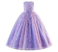 IBAKOM Robe de Filles Princesse: Paillettes Scintillantes sans Manches 3D Fleur Ruffle Tulle Tutu Robe de Fille de Fleur - Bal de Fête de Mariage d'anniversaire Violet-B 130