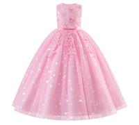 IBAKOM Robe de Filles Princesse: Paillettes Scintillantes sans Manches 3D Fleur Ruffle Tulle Tutu Robe de Fille de Fleur - Bal de Fête de Mariage d'anniversaire Rose-B 130