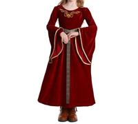 IBAKOM Robe Princesse M?di?vale Costumes de jeu de R?le de la Renaissance Robe Vintage en velours Royal Fantaisie Dress Up pour Enfants Avec Ceinture Rouge 7-8 ans