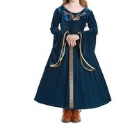 IBAKOM Robe Princesse M?di?vale Costumes de jeu de R?le de la Renaissance Robe Vintage en velours Royal Fantaisie Dress Up pour Enfants Avec Ceinture Bleu 5-6 ans