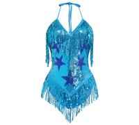 IBAKOM Tenue rave pour femme - Tenue sexy de festival de musique - Sexy - Paillettes - Robe scintillante - Pour club, fête, boîte de nuit, festival, danse, clubwear, fête, coupe ajustée, bleu, L