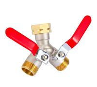 iBamso Répartiteur de tuyau d'arrosage en laiton à 2 voies, répartiteur de robinet extérieur à haut débit avec valve en Y, connecteur de robinet à débit maximal 3/4" - Grandes poignées rouges
