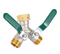 iBamso Répartiteur de Tuyau d'arrosage en Laiton à 2 Voies, répartiteur de Robinet extérieur à Haut débit avec Valve en Y, connecteur de Robinet à débit Maximal 3/4" - Grandes poignées Vertes