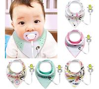 IBanana Lot de 5 bavoirs pour bébé avec clip pour tétine Imprimé élégant Coton absorbant Bavoirs bandana avec boutons-pression réglables et clip tétine (fille-02Style)