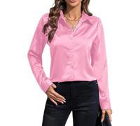 IBAOTORONI Chemise boutonnée en satin doux sans plis pour femme à manches longues col classique d'affaires décontracté en soie, rose, Taille M